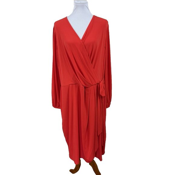 London Times V-Neck Knit Faux Wrap Dess Orange 3X V Neck Office Career Party - Picture 1 of 9